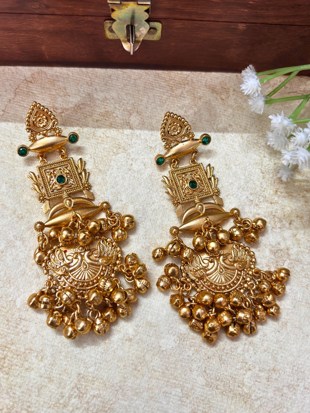 Gold-Plated Peacock Chandbali Earrings
