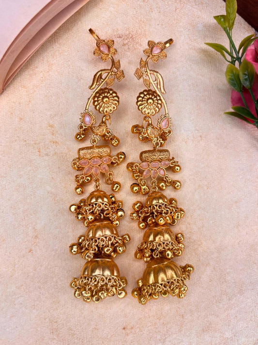 VIVAZS Kashmiri Drop earcuff Earrings Jhumkas (peach)