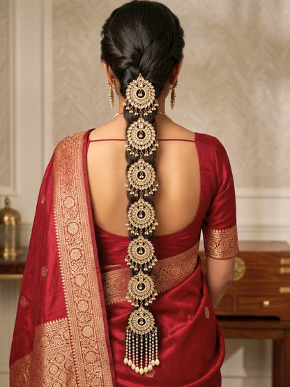 Bridal Gold-Plated Kundan Multi-Layer Hair Braid Accessory