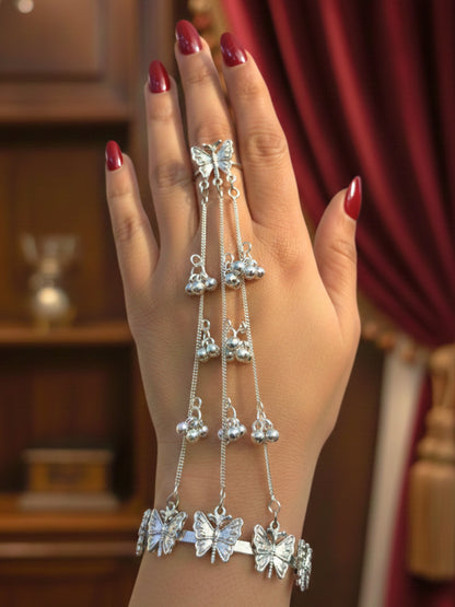 VIVAZS Silver-Plated Butterfly Ring Bracelet With Hathphool
