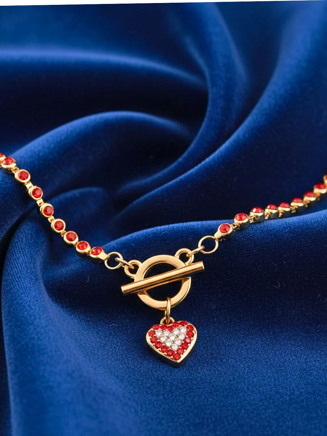 Necklace AD-Studded Heart Charm with T-Lock