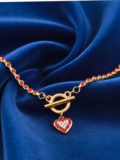 Necklace AD-Studded Heart Charm with T-Lock