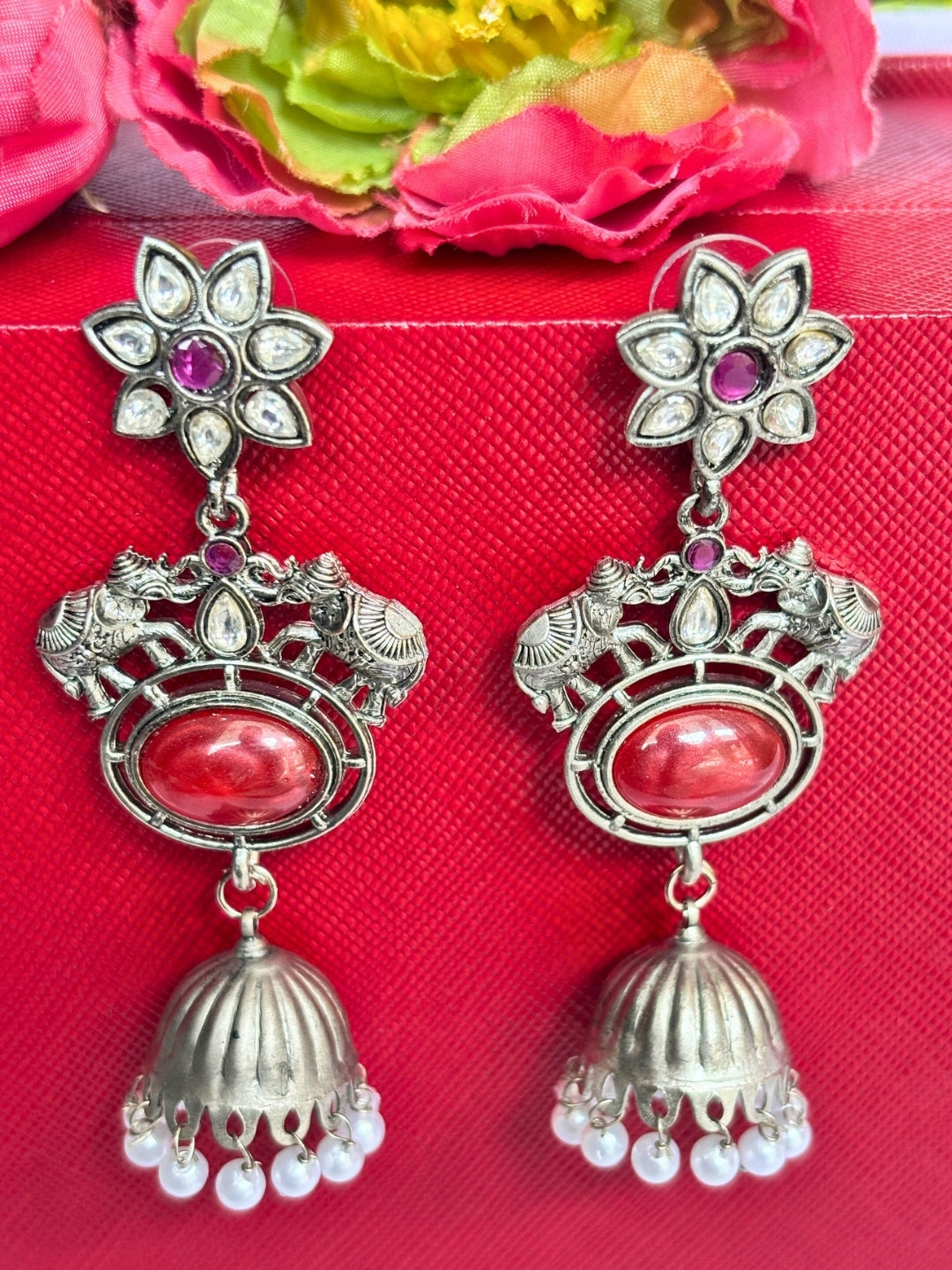 Oxidised Silver Plated Elephant Shaped Jhumkas Earrings