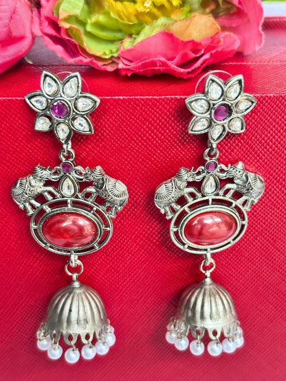 Oxidised Silver Plated Elephant Shaped Jhumkas Earrings