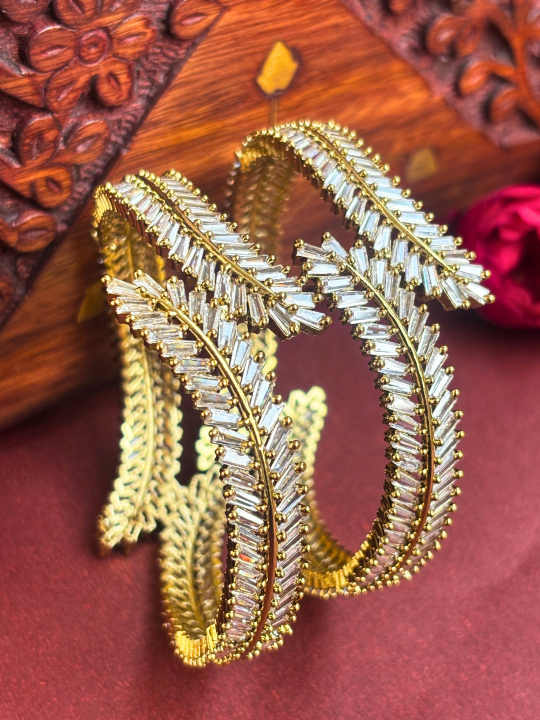 Set Of 2 Gold-Plated AD-Studded and Cubic Zirconia Studded Premium Bangles