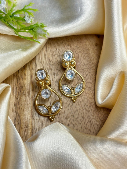 Gold-Plated Contemporary Stud Drop Earrings