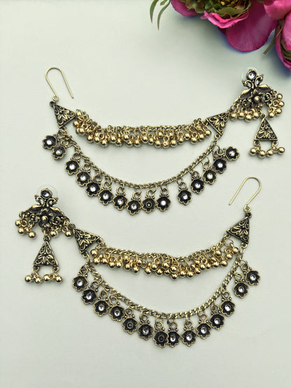 VIVAZS Oxidised Contemporary Kaanchain Earrings