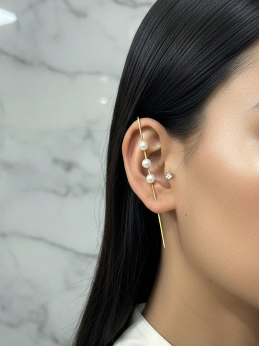 Gold-Plated Classic Pearl Ear Cuff Bugadi Earrings