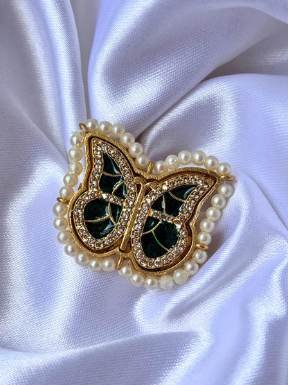 Gold-Plated AD stones Studded & Butterfly shaped Adjustable Statement Finger Ring