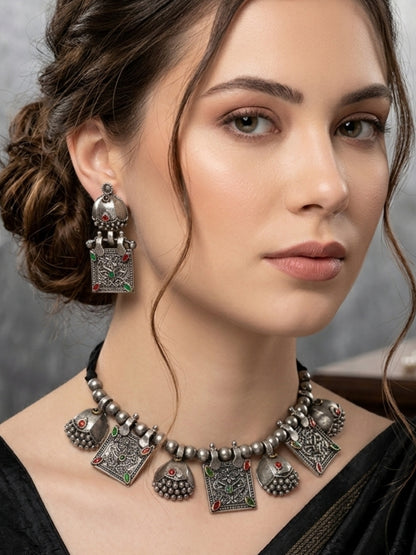 Silver-Plated Oxidised Jewellery Set