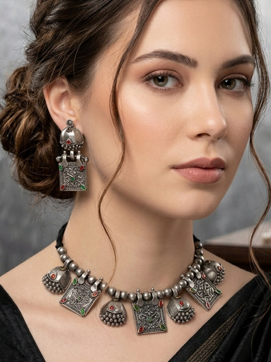 Silver-Plated Oxidised Jewellery Set