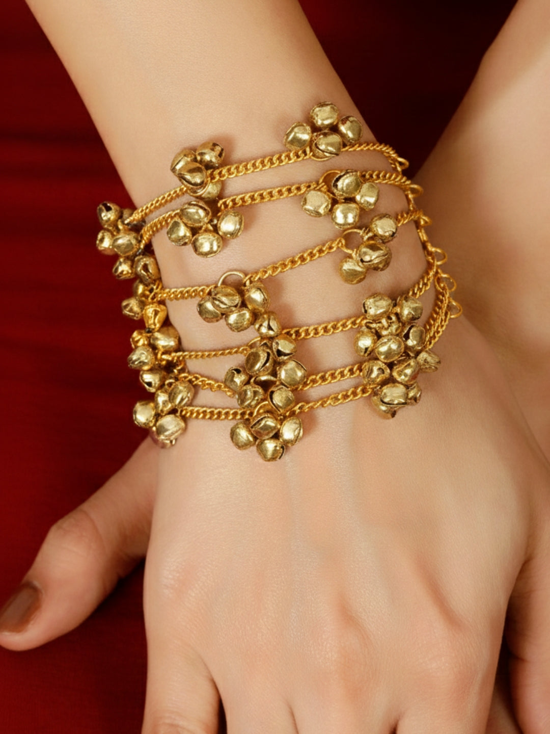 VIVAZS Oxidised Gold-Plated Multi-Layered Chain Bracelet with Gungaroo