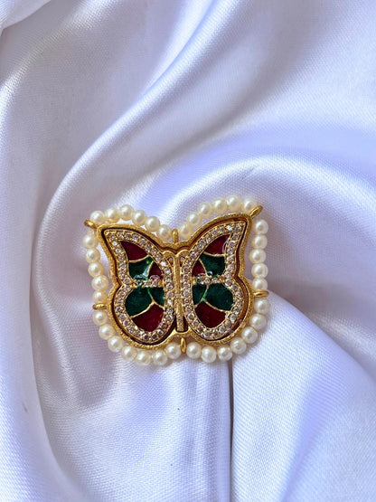 Gold-Plated AD stones Studded & Butterfly shaped Adjustable Statement Finger Ring