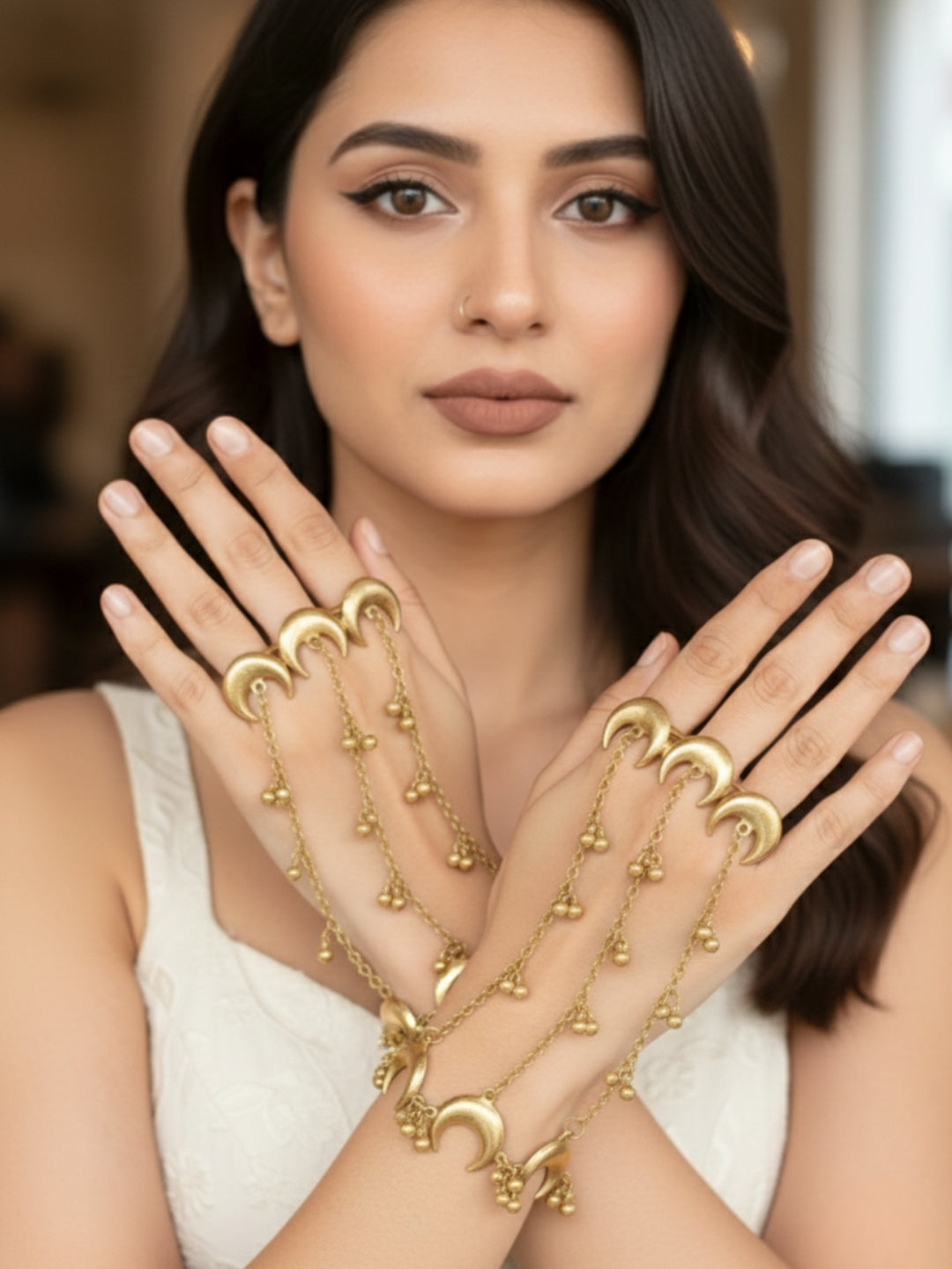 Gold Plated Hathphool Ring Bracelet