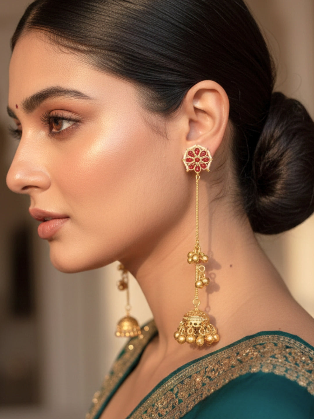 VIVAZS Kashmiri Gold Plated Drop Earrings