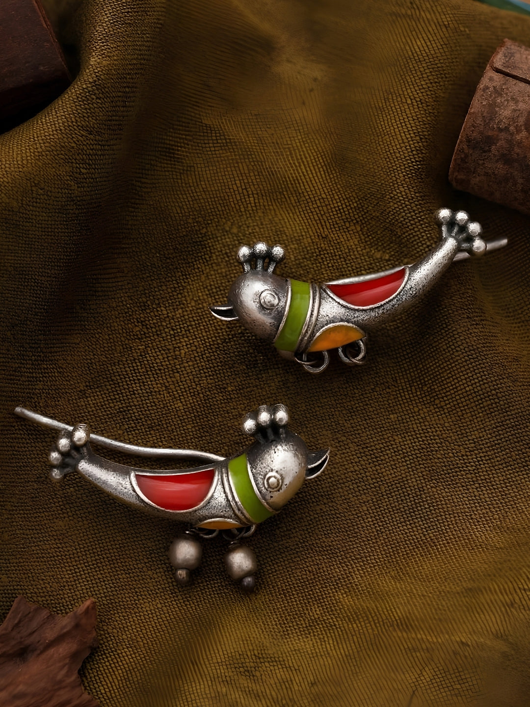 Oxidised Silver-Plated Bird Motif Drop Earrings