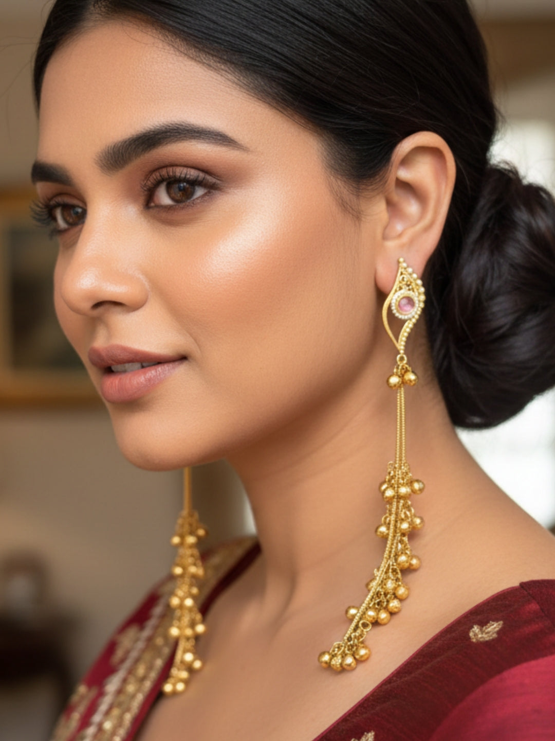 VIVAZS Kashmiri Gold Plated Drop Earrings