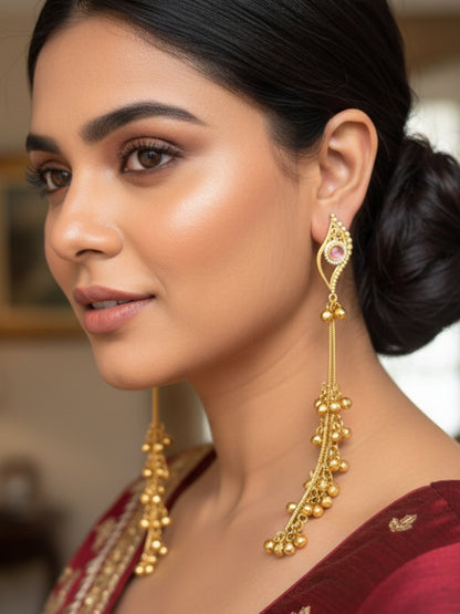 VIVAZS Kashmiri Gold Plated Drop Earrings