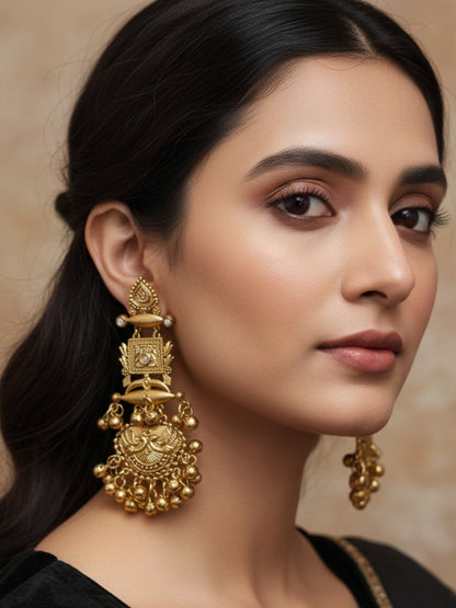 Gold-Plated Peacock Chandbali Earrings