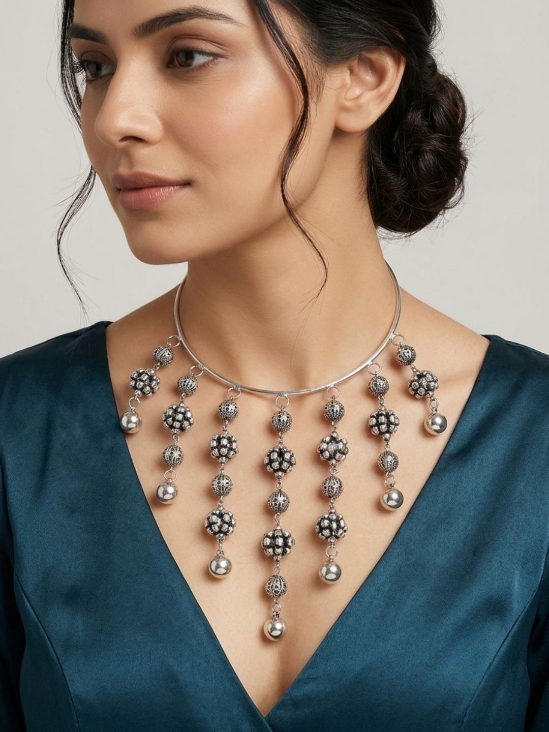 Women Oxidised Silver-Plated Boho Fringe Choker Necklace