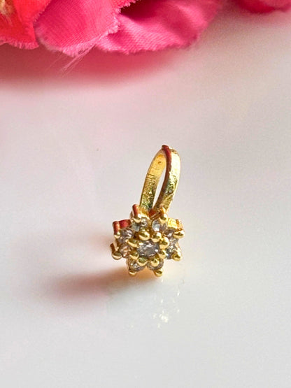 22K Gold-Plated Cubic Zirconia Studded Floral Nosepin