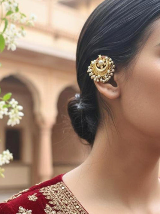 Gold-Plated Stone-Studded & Pearls Bugadi Earrings