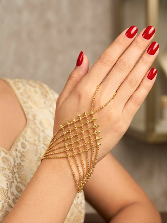Women Gold-Plated Handcrafted hathphool Wraparound Bracelet set