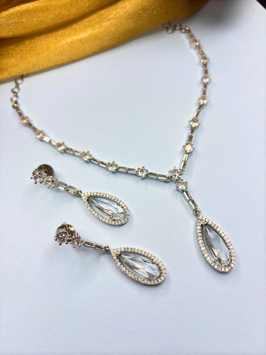 VIVAZS Silver-Plated White AD Stone Studded Necklace
