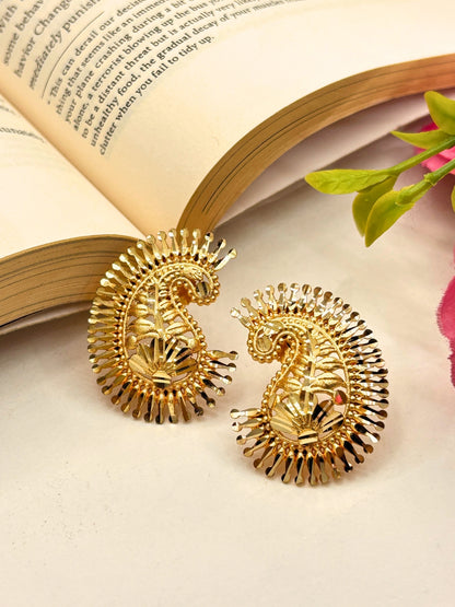 Gold-Plated Peacock Design Statement Stud Earrings