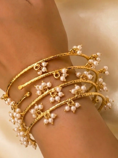 VIVAZS Set of 2 18K Gold Toned Pearl Adjustable Gungaroo Traditional Bangles
