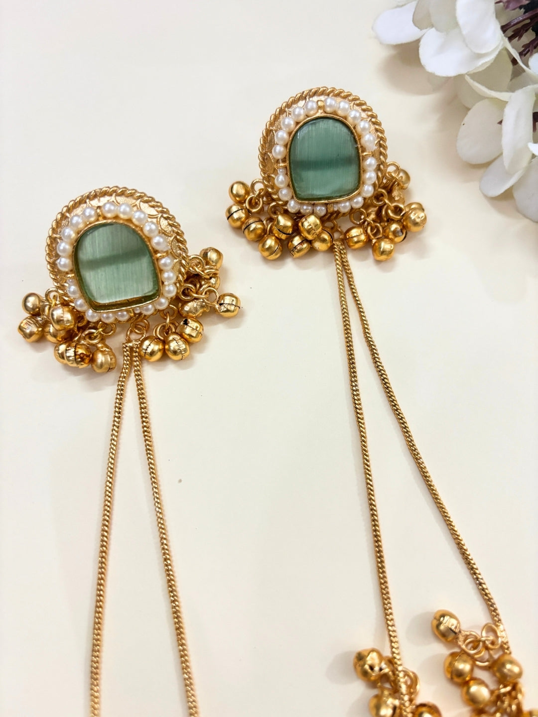 VIVAZS Kashmiri Long Drop Earrings (Mint)