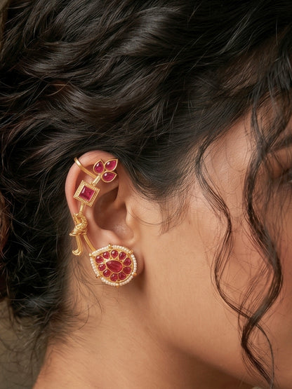 VIVAZS Gold Plated Handicrafted Contemporary Ear Cuff Earrings