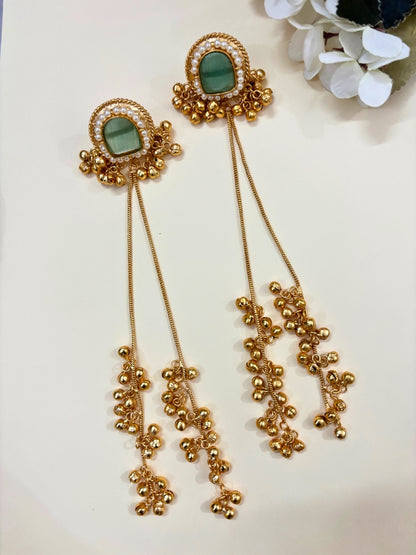 VIVAZS Kashmiri Long Drop Earrings (Mint)