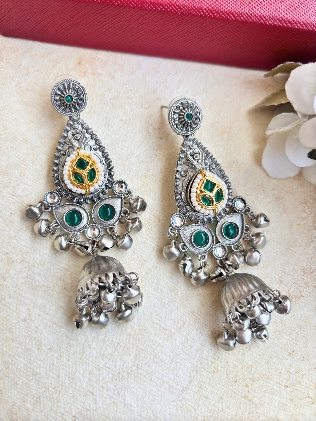 Oxidised Silver Plated Peacock Shaped Jhumkas Earrings