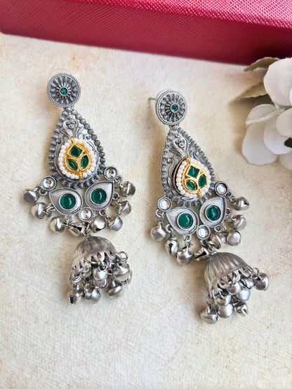 Oxidised Silver Plated Peacock Shaped Jhumkas Earrings