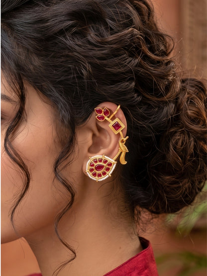 VIVAZS Gold Plated Handicrafted Contemporary Ear Cuff Earrings