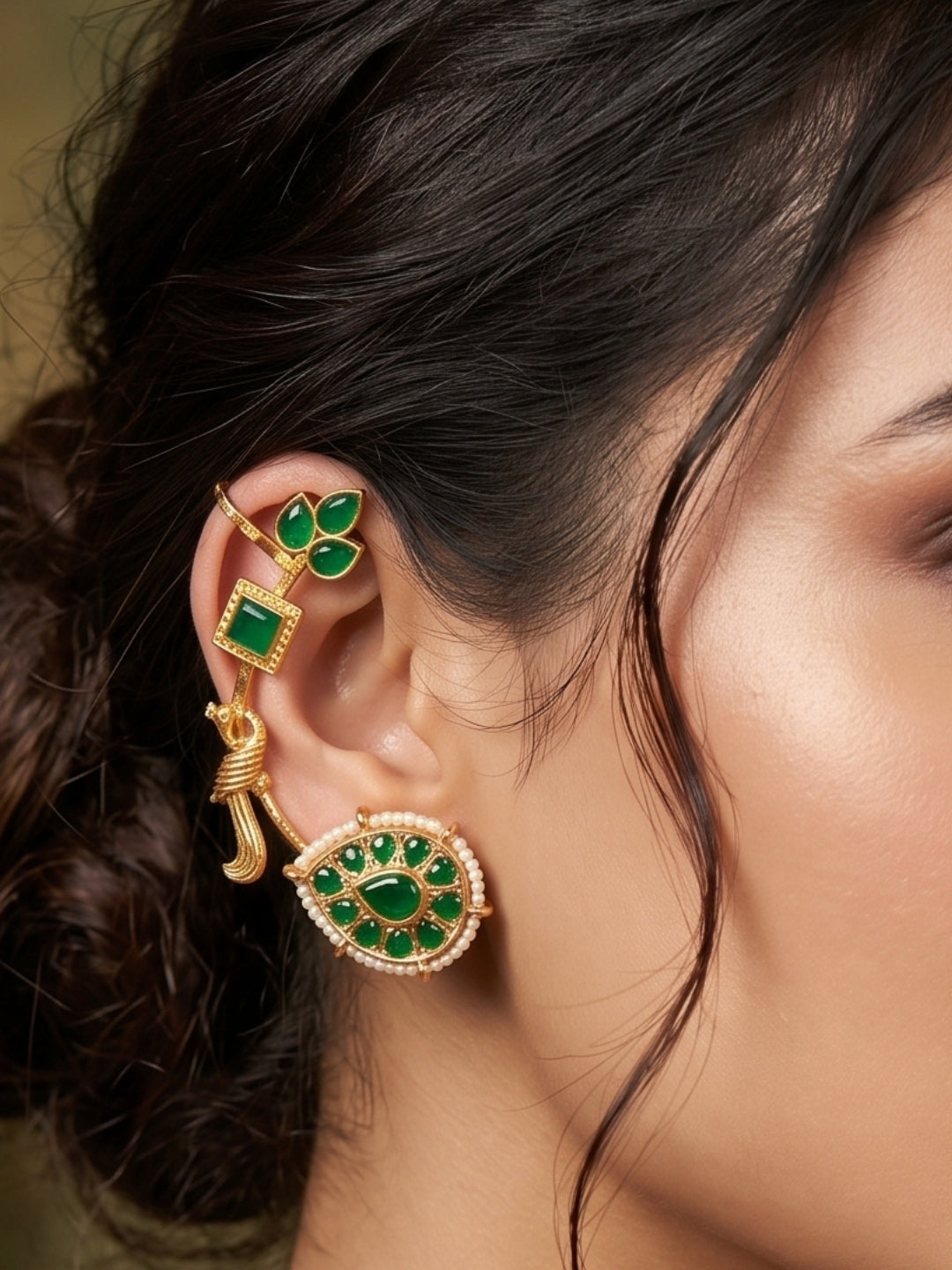 VIVAZS Gold Plated Handicrafted Contemporary Ear Cuff Earrings