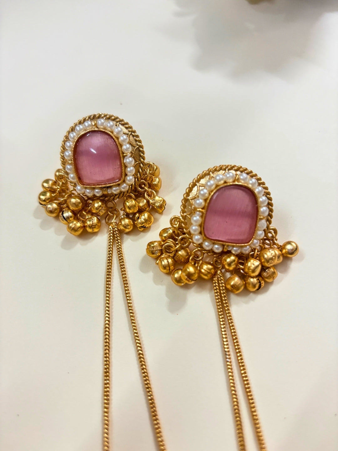 VIVAZS Kashmiri Long Drop Earrings (Pink)