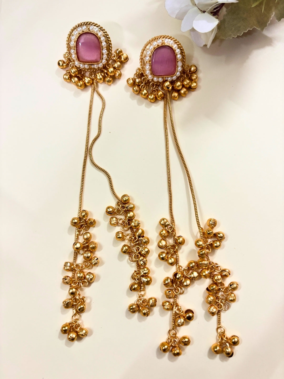 VIVAZS Kashmiri Long Drop Earrings (Pink)
