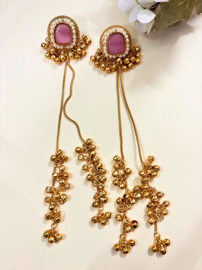 VIVAZS Kashmiri Long Drop Earrings (Pink)