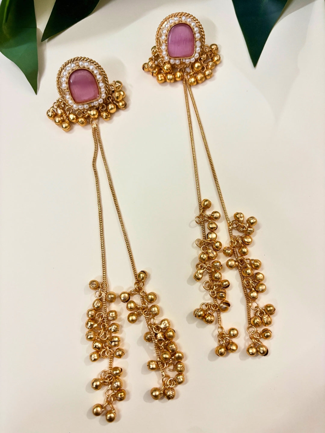 VIVAZS Kashmiri Long Drop Earrings (Pink)
