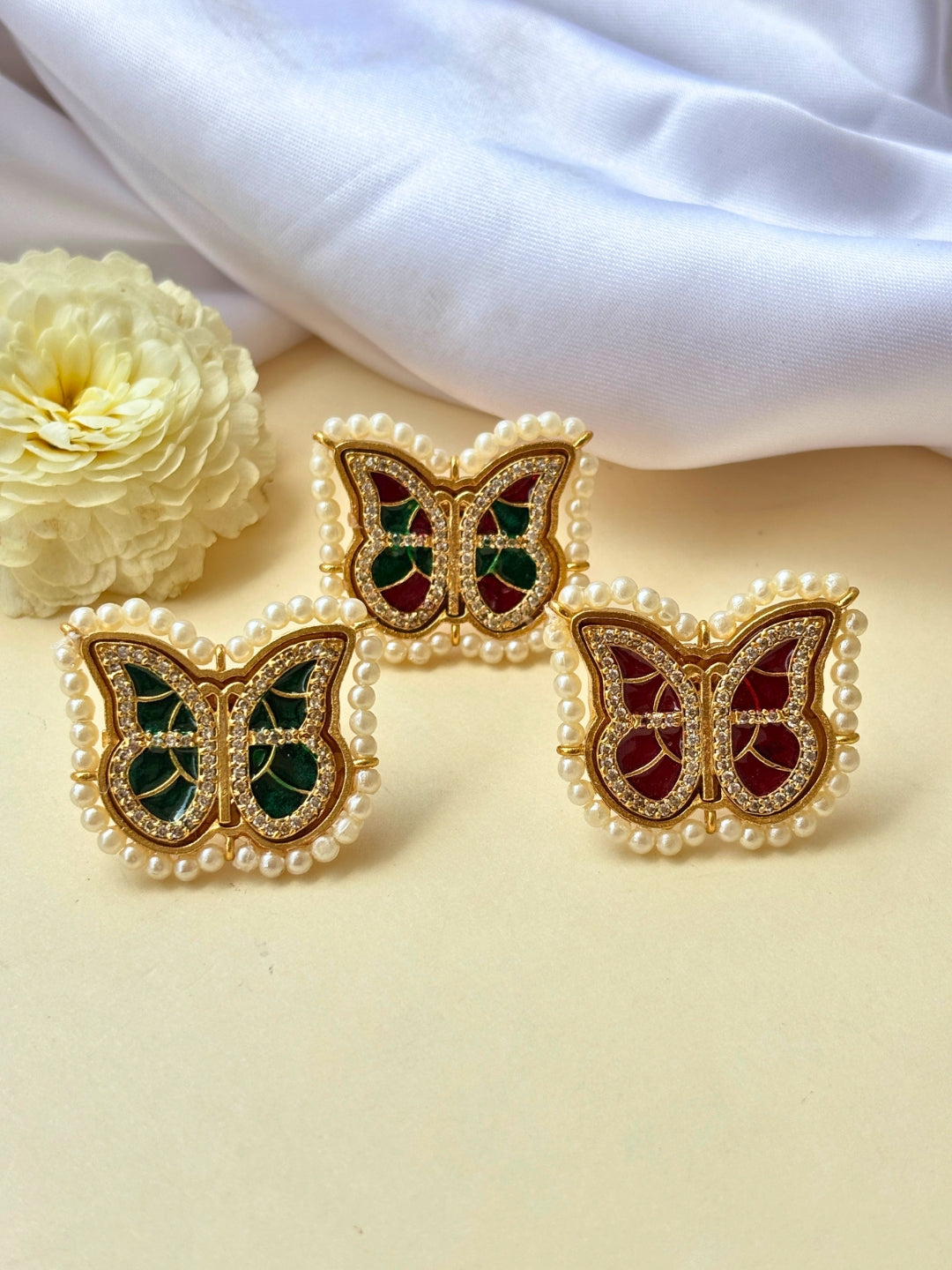Gold-Plated AD stones Studded & Butterfly shaped Adjustable Statement Finger Ring