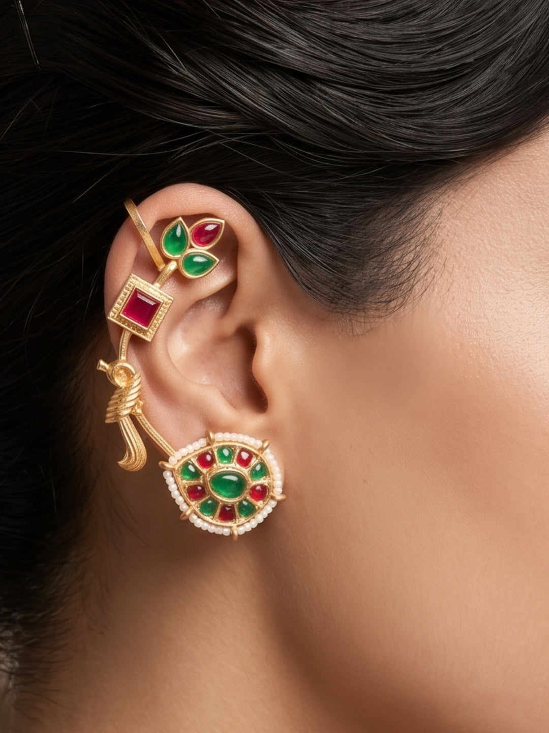 VIVAZS Gold Plated Handicrafted Contemporary Ear Cuff Earrings