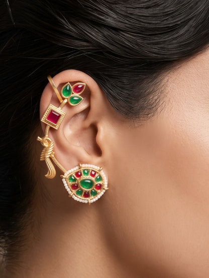 VIVAZS Gold Plated Handicrafted Contemporary Ear Cuff Earrings
