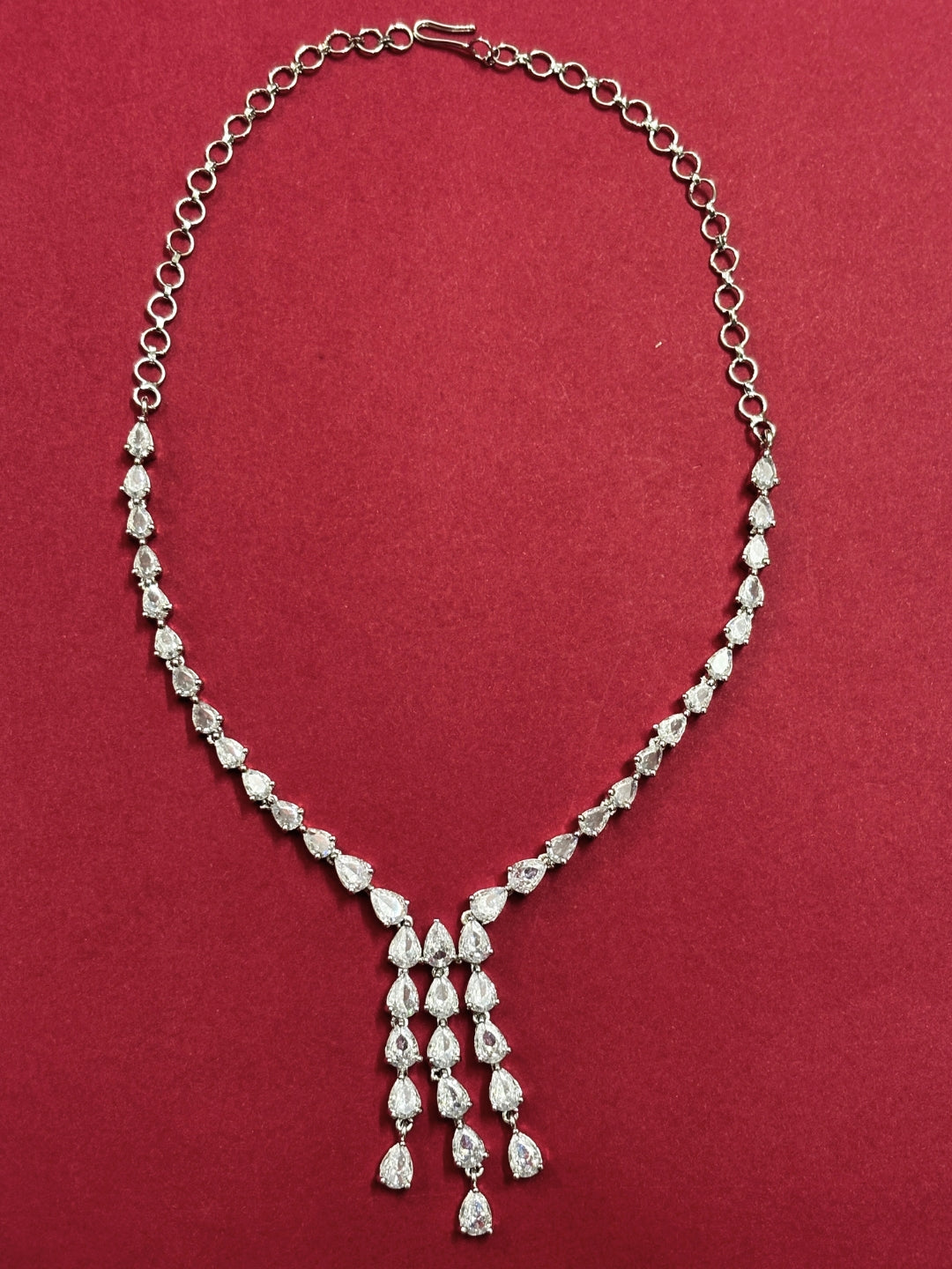 Silver Plated Ad & Cubic Zirconia Studded Premium Necklace Jewellery Set