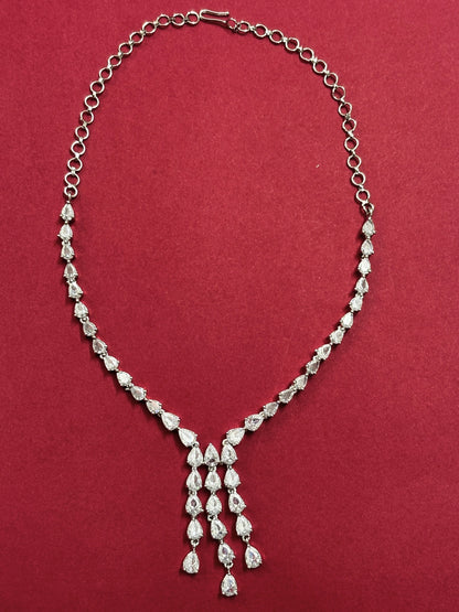 Silver Plated Ad & Cubic Zirconia Studded Premium Necklace Jewellery Set