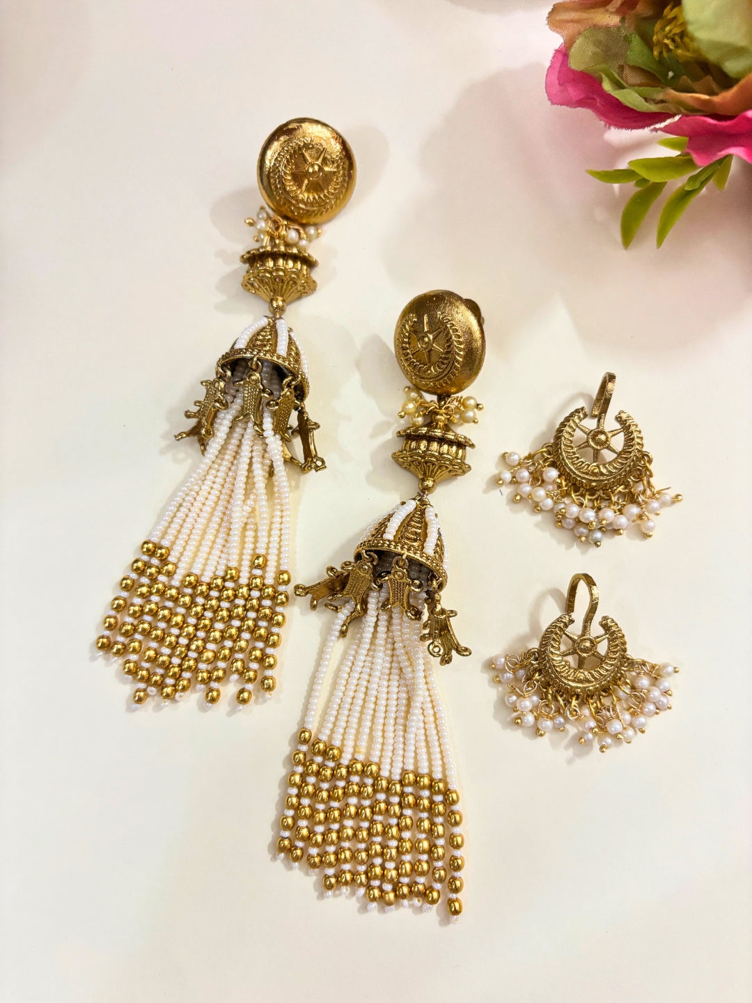 VIVAZS Kashmiri Drop Earrings with pearls