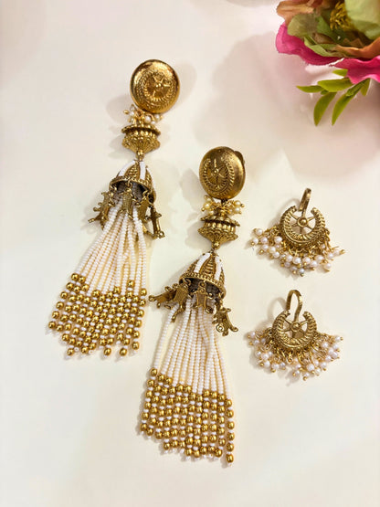 VIVAZS Kashmiri Drop Earrings with pearls