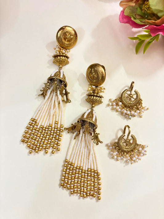 VIVAZS Kashmiri Drop Earrings with pearls