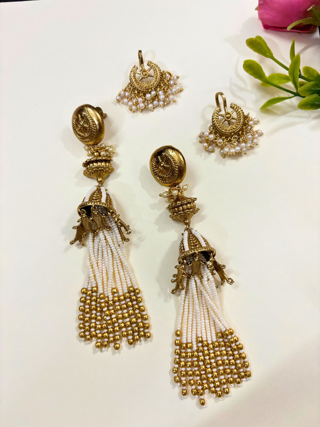 VIVAZS Kashmiri Drop Earrings with pearls